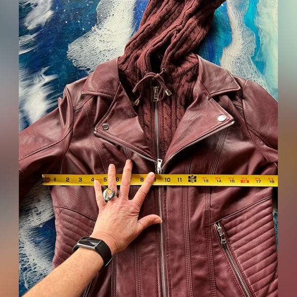 SALE! BUYorBUNDLE! Guess NEW Bordeaux FauxLeatherJacket zipsweater&hoodliner SzM - Picture 11 of 15